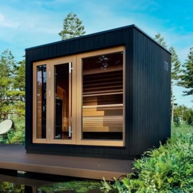 High Quality Traditional Solid Wood Outdoor Double Sauna Room With Wet And Dry Steam Modern Design And Control Panel