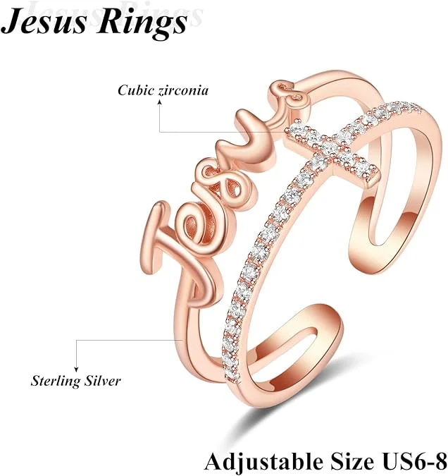 Hot sales Sterling Silver Adjustable Rings Fearless/Faith/Jesus Ring Christian Religious Rings Confirmation Jewelry Gifts