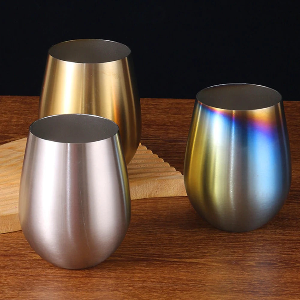 Stemless Stainless Steel Wine Glasses 570ml 19oz Metal Coffee Tea Cup Mugs Wine Cocktail Beer Drinking Tumbler
