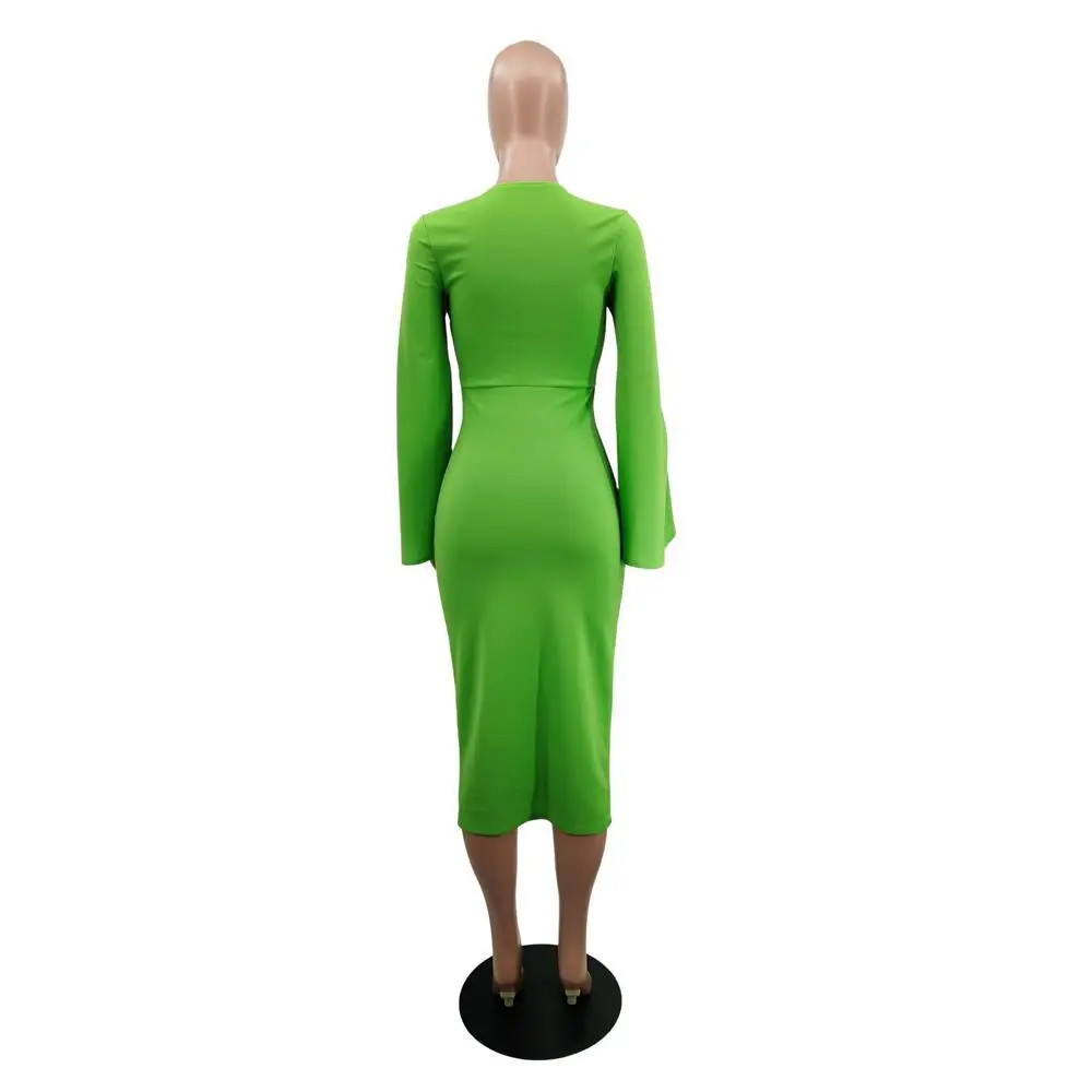 Sexy Dresses for Women Long Sleeve Bodycon Spring Summer Midi Dress Ladies Work Office Solid Color Fashion Dress