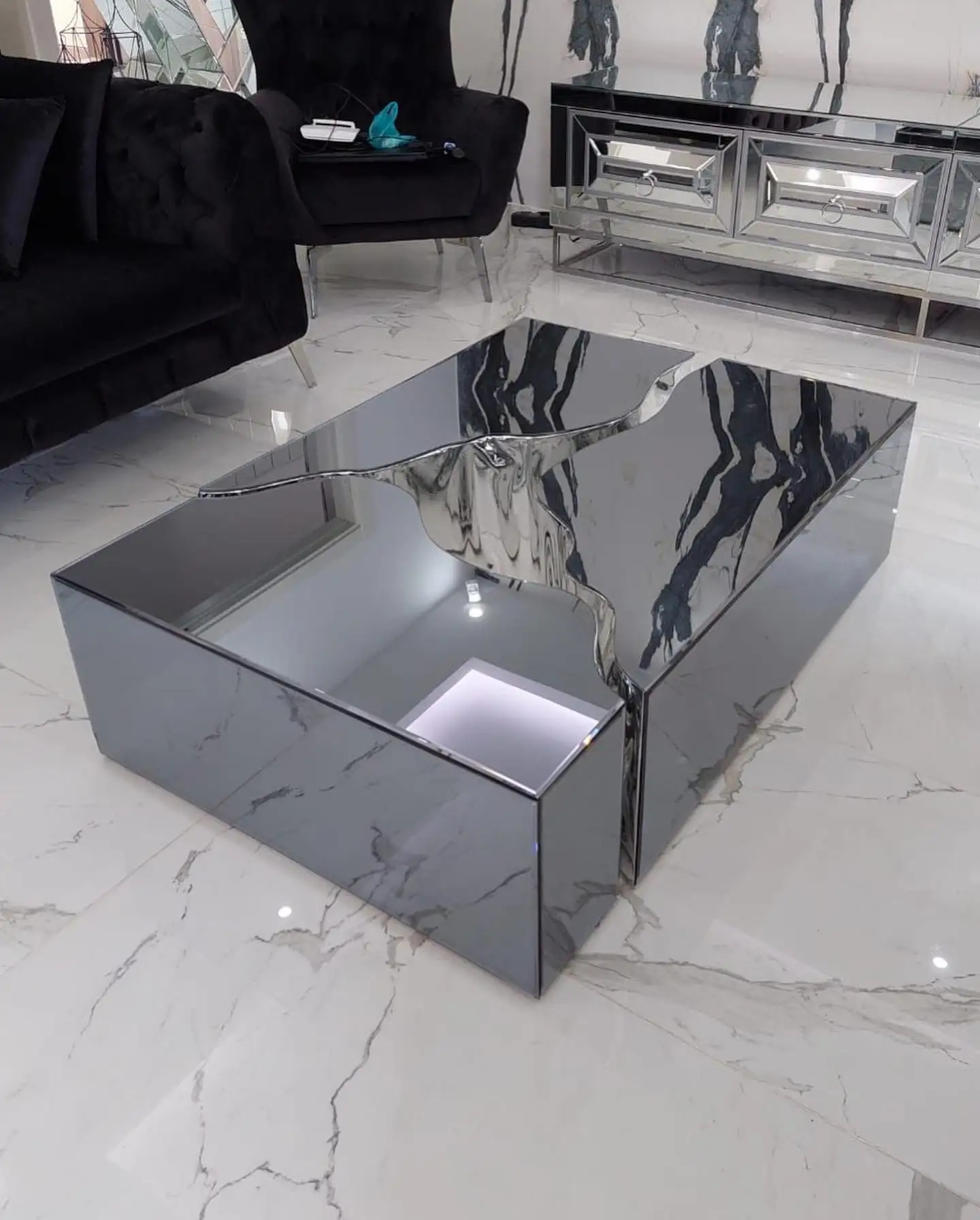 2023 Cracked Three in One  Mirrored Coffee Table Center Table Home Decor Furniture Sofa Muebles Meubles Mobles Moebles Mebles