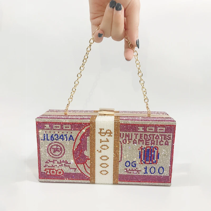 2020 selling bling 1000 dollar money clutch bag crystal purse shipping rhinestone dollars bill clutch handbag party for women