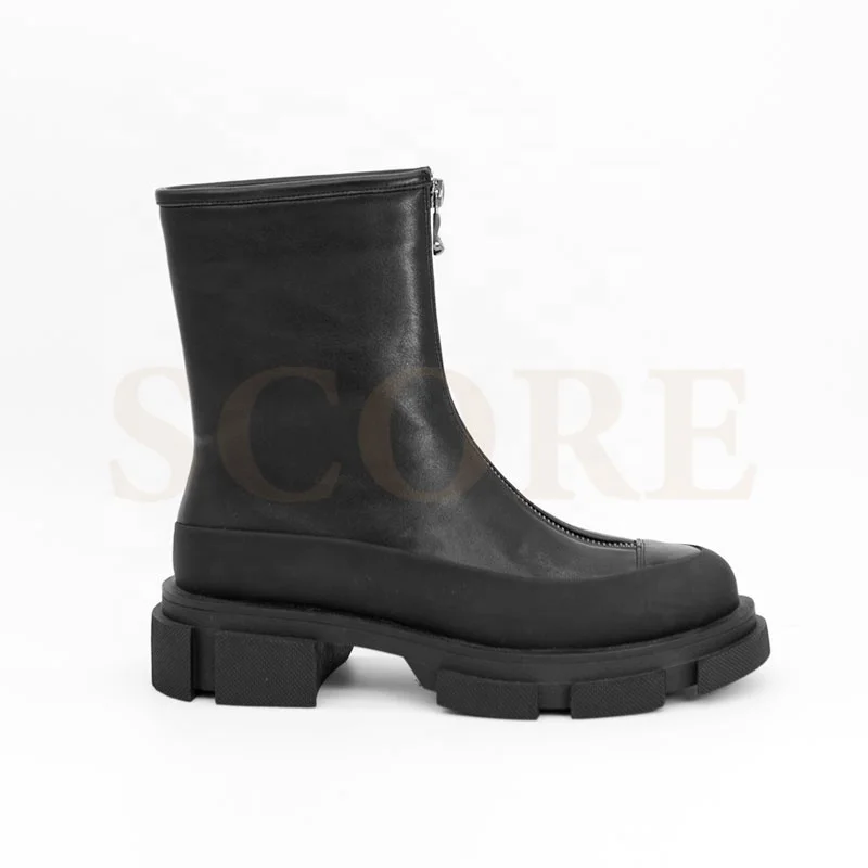 
2021 Best seller women chunky outsole round toe zip-up custom trendy ankle boots 