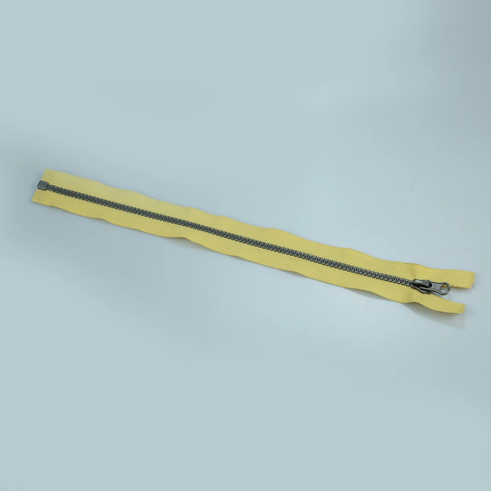 Decorative large plastic zipper open end separating zipper with yellow tape  for sale