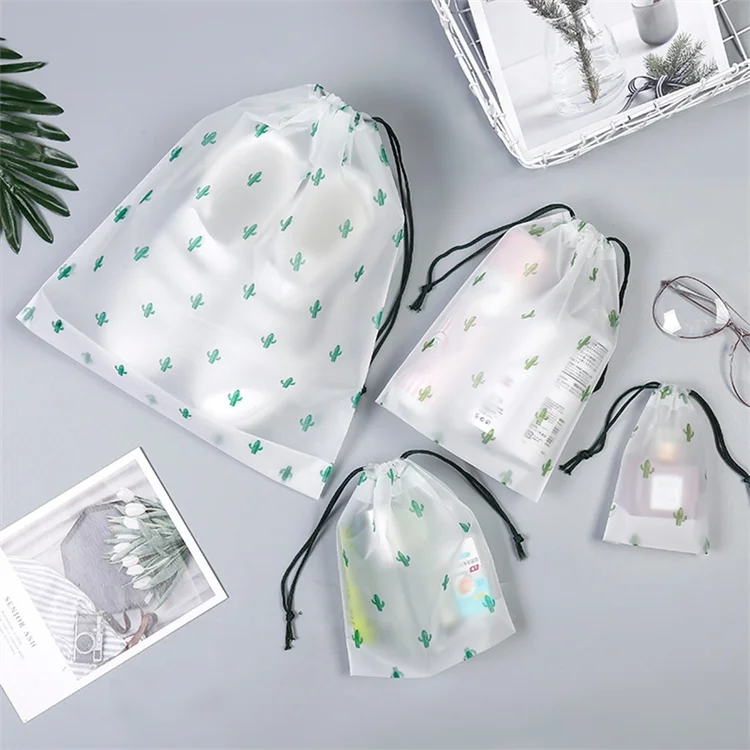 Custom Logo Large Transparent Clothes Toy Hat Storage Bag Waterproof Cosmetic Bag Plastic Drawstring Handbag Dust Bags