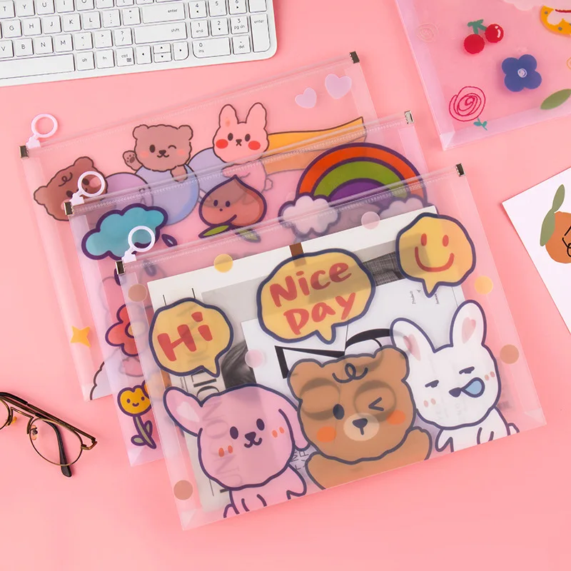 Transparent A4 Waterproof sliding bag PP Student test paper buggy bag file bag thickened
