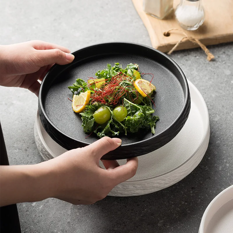 Western Restaurant High-end Kitchen Accessories Retro Pasta Plates Hotel Japanese Stone-grain Frosted Plates