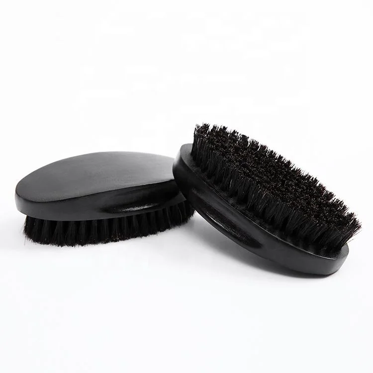 Professional Black Wood Salon Custom Logo Curved Handle Beard Wave Brush For Men