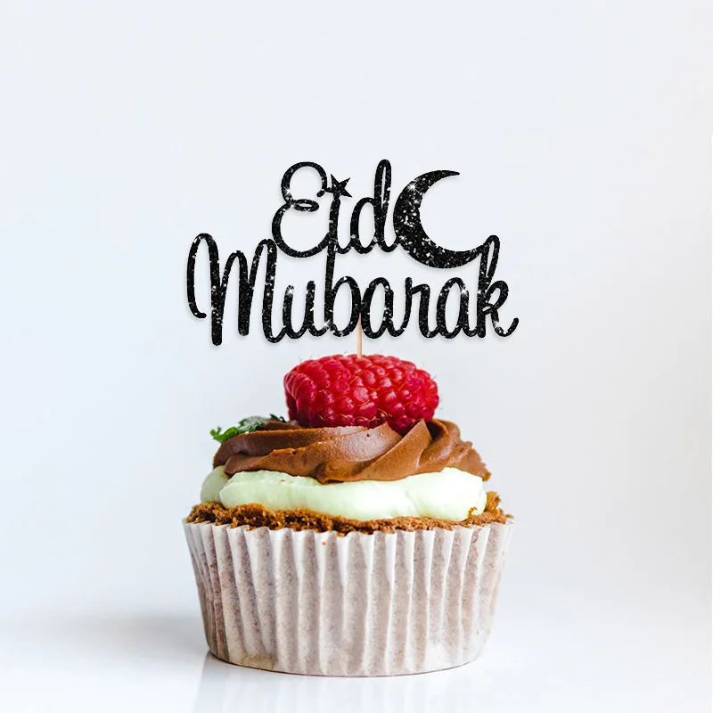 Glitter Moon and Star Eid Mubarak Cupcake Topper Islamic Muslim Party Supplies Ramadan Kareem Party Supplies cake favor