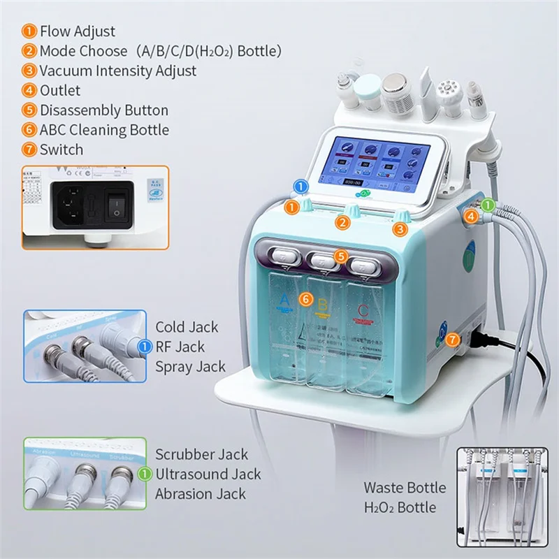 New Product Ideas 2022 Face Lifting Oxgen Facial Machine 6 in1 Microcurrent Hot Cold Hammer Hydro Facial Diamond Dermabrasion
