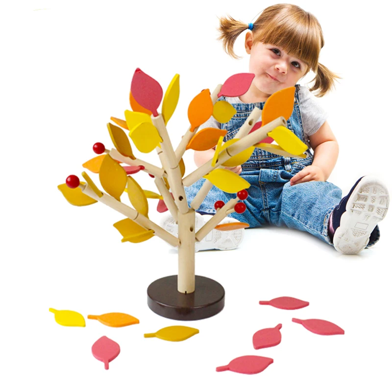 hot selling Montessori educational toys  kids sensory toys wooden leaf tree diy  toys play set