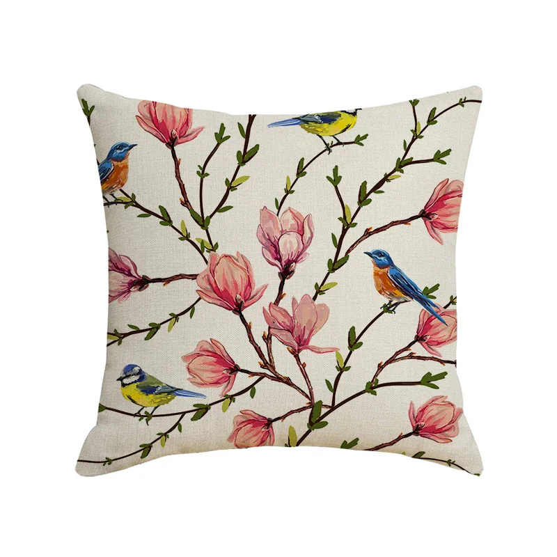 Nature Birds Animals on Tree Print Square Cushion Cover for Sofa or Bed Seat Cushions