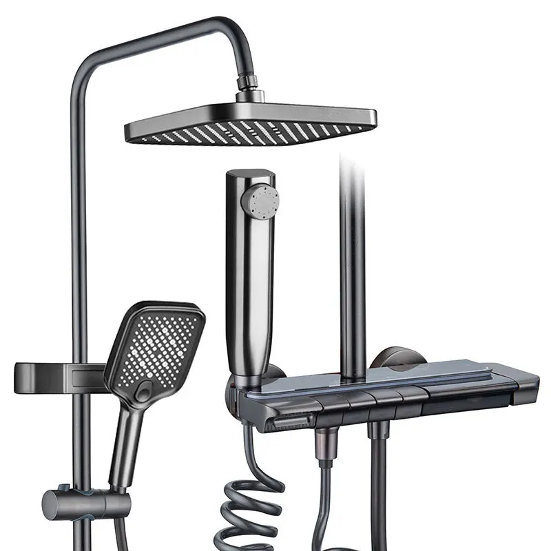 Wholesale CBM Wall Mount Piano Rain Bathroom Shower Set Gun Gray Brass Faucet with Single Handle Jet Soft Spray Patterns Hotels