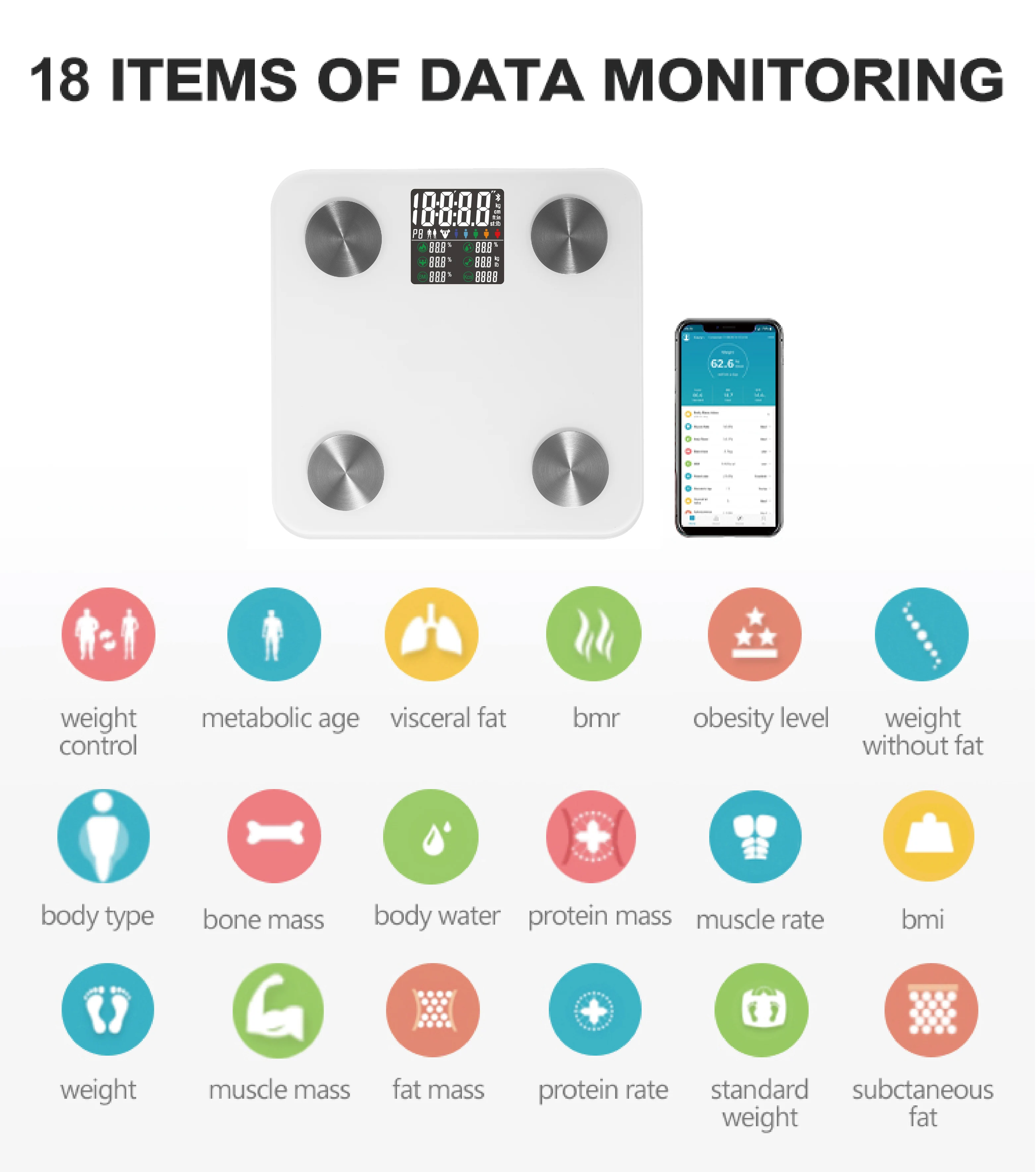 Multifunctional 180 kg Composition Analyzer Electronic Smart Bathroom Scales Body Fat Weighing Scale