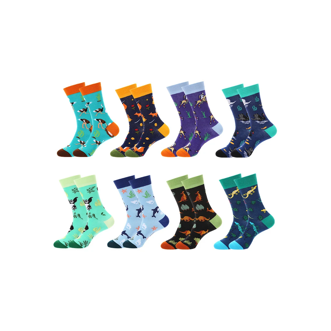 Whale Factory Fashion Animal Themed Cotton Socks Panda Ostrich Fox Black Swan Shark Kangaroo Gecko Patterns Happy Socks Unisex