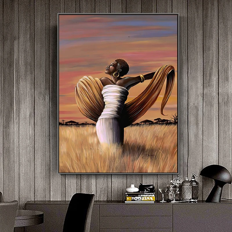 Wholesale ready to ship African American women painting framed canvas print wall art