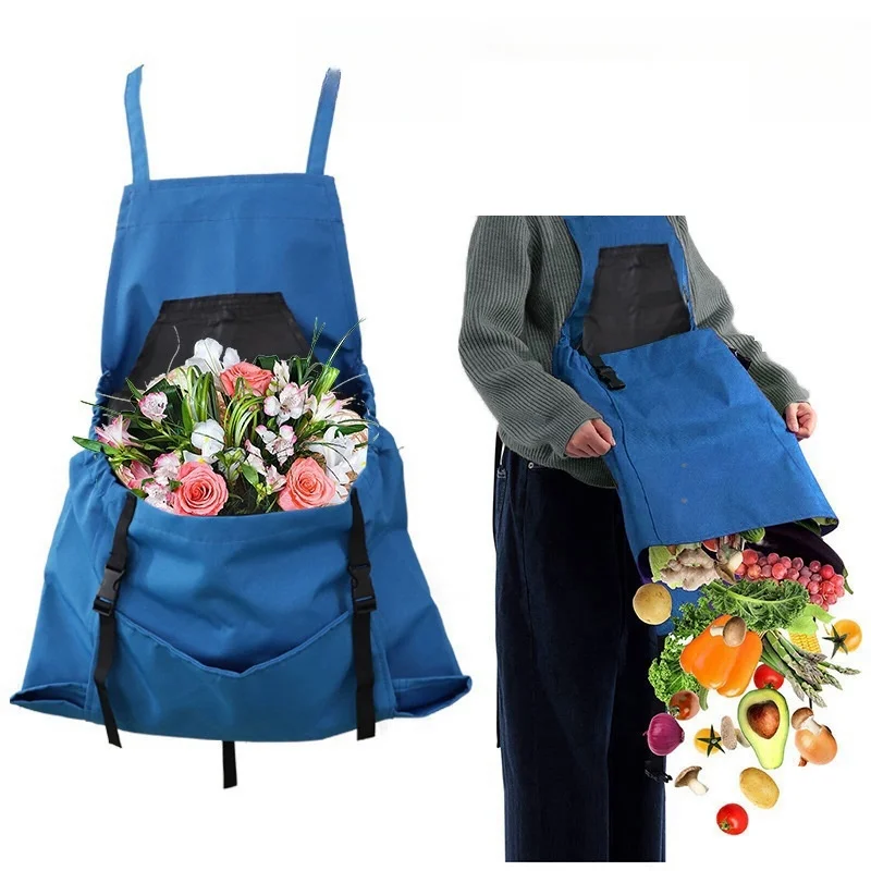 Water-resistant Adjustable Cross Back Canvas Garden Apron with Quick Release Pockets functional gardening Apron with pocket