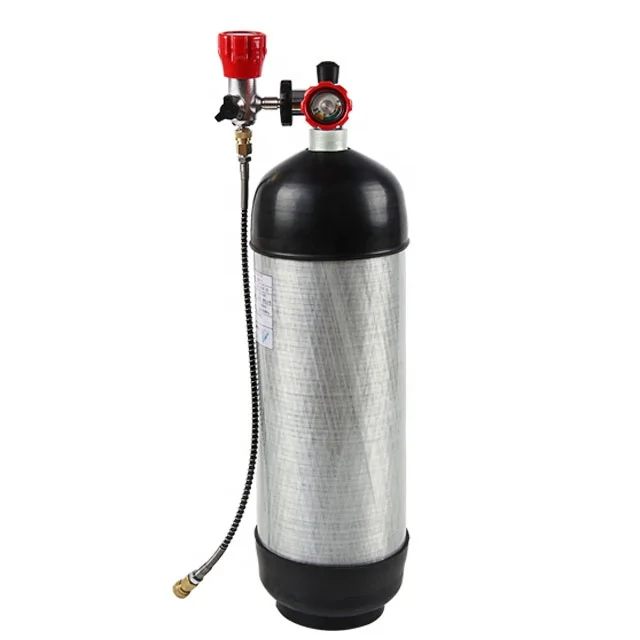 4500psi 300bar carbon fiber cylinder with pcp gun valve and fill air regulator with pressure gauge pcp air gun tank