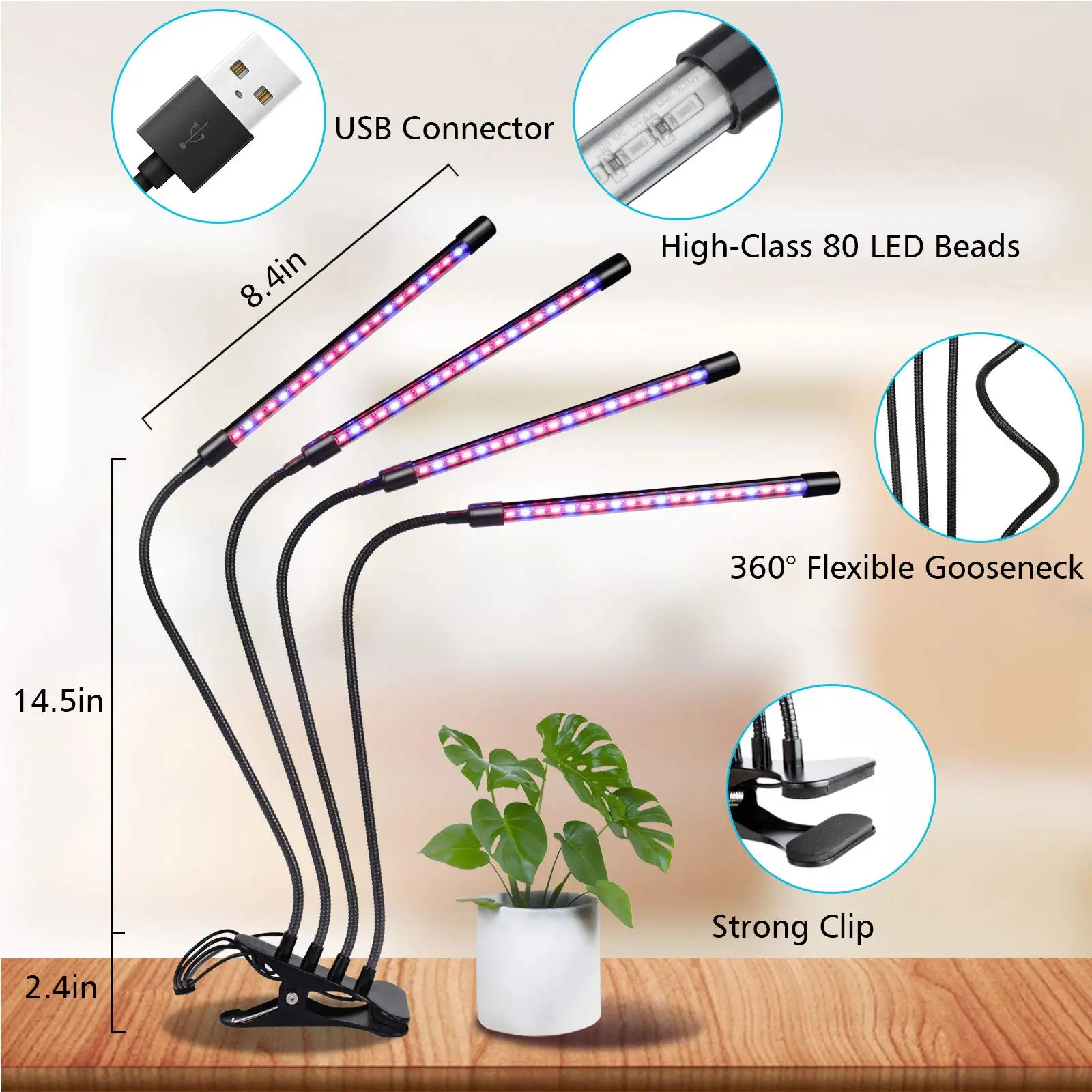 Wholesale Four Head Usb 18W 36W 50W Vertical Farming Hydroponic Flexible Clip On Phyto Fito Lamp Led For Plants Seedlings Flower
