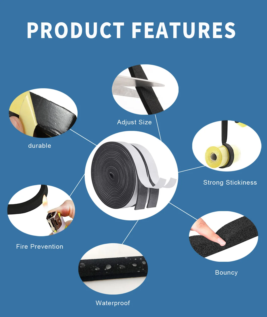 Strong adhesive Waterproof Single side Customized strip rubber seal EVA/PE  Foam Sealing Strip