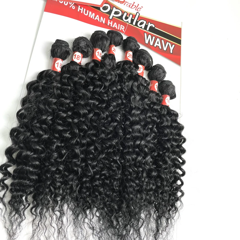 Adorable synthetic hair mix human hair , water wavec curly blend hair extension 8 bundles in a pack