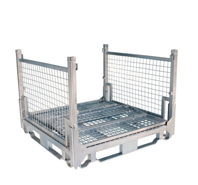 Foldable Hot Dip Galvanizing Pallet Containers Metal Box Wire Mesh Heavy Duty Storage Cage