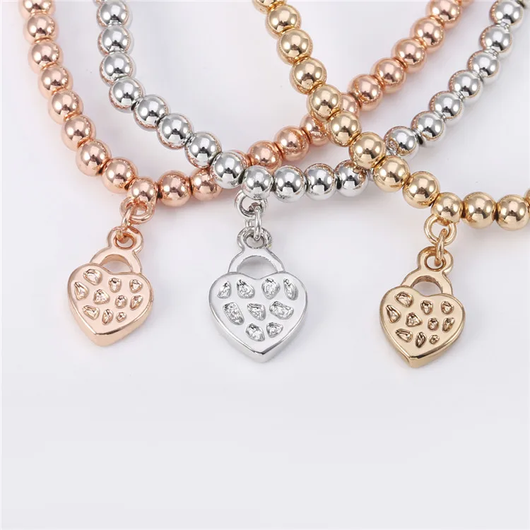 3pcs Set Beautiful Excellent Love Heart Pendant Bracelet Girl Bracelet Mom Beads Bracelets