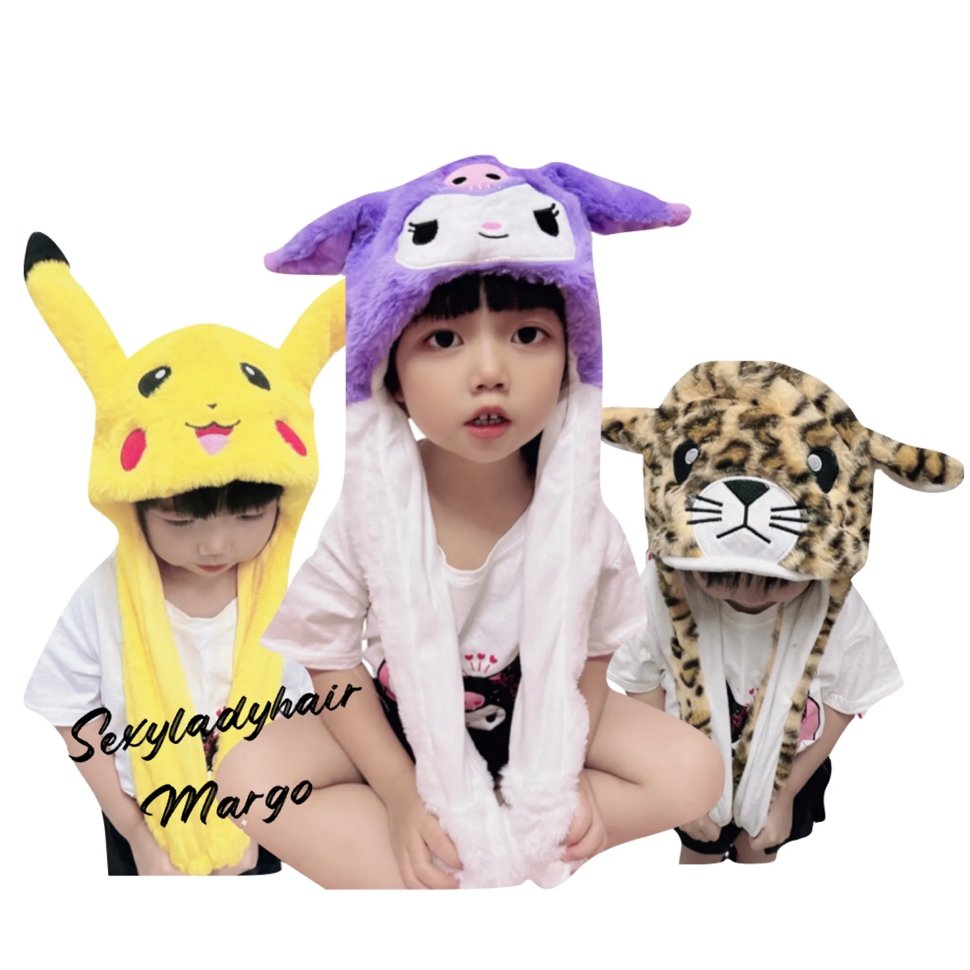 Hot selling plush animal hats for kids cute furry long eared animal winter hats with paws wholesale