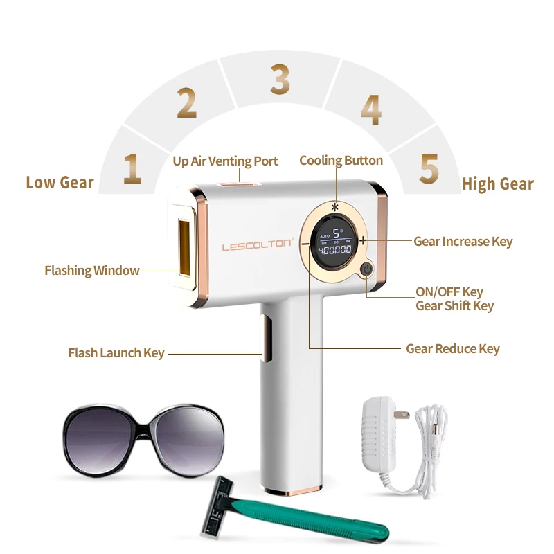 Lescolton Factory Freezing Point Permanent Ice Quartz Cooling Cool Painless Handset Depilator Laser Hair Remover Device