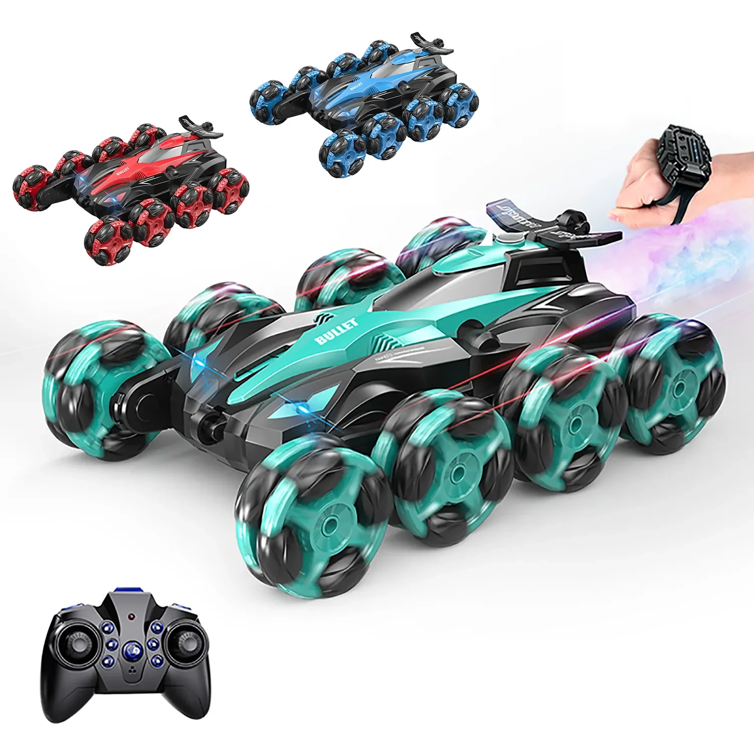 Оптовая продажа 360 Вращающийся Радиоуправляемый автомобиль игрушки для скалолазания 8WD двойной пульт дистанционного управления каскадер с датчиком распыления детей