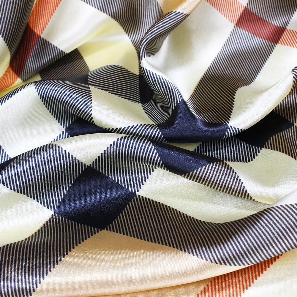 2020 Foreign trade hot plaid printed satin silk scarf 90*90cm large square scarf Malaysia hijab