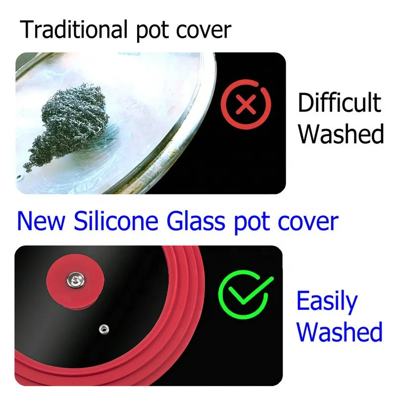 Tempered Glass Lid with Silicone Rim Glass Cover  Pan Pot Lid  Universal  Silicone Glass Pan Pot Cover