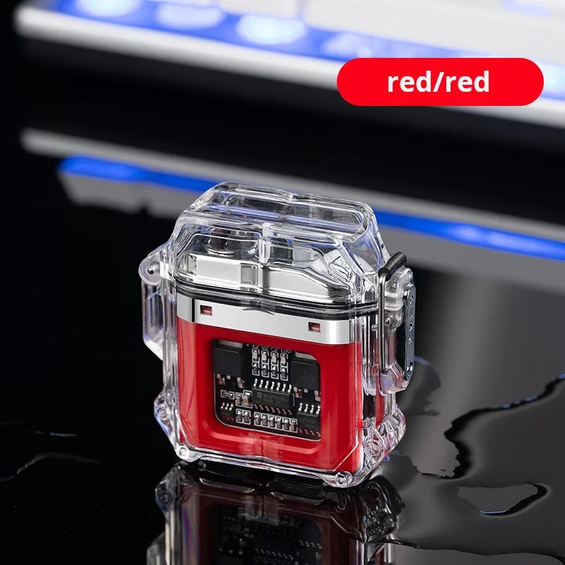 Waterproof Electronic Pulse Lighter with Transparent Case Windproof Outdoor Dual Arc Igniter