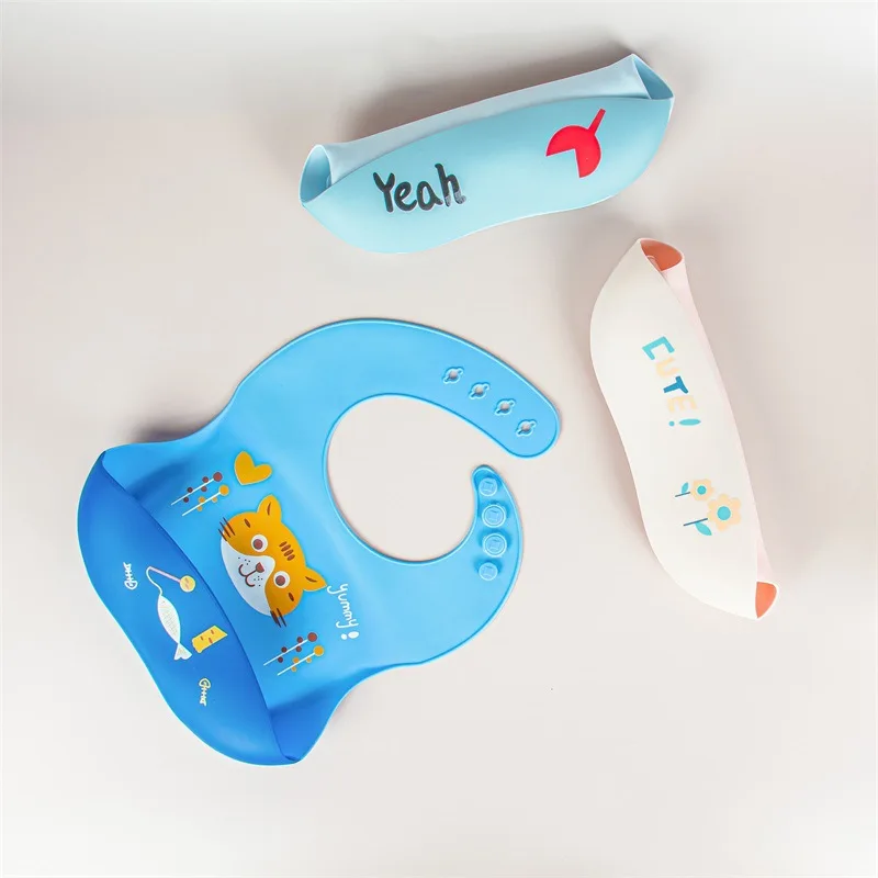 Baby Silicone Bib With Print Baby Eating Bib Children Waterproof Cartoon Adjustable Disposable Baby Feeding Bibs Food Pocket