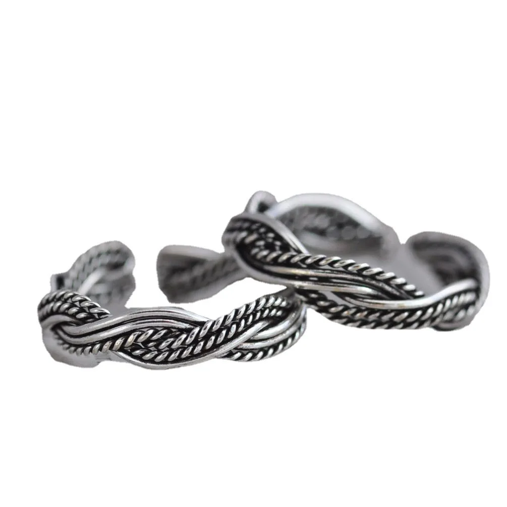 Nepal Retro New Zealand S925 Sterling Silver Punk Personality Ring with Zircon Gold-Plated Small Tail for Party