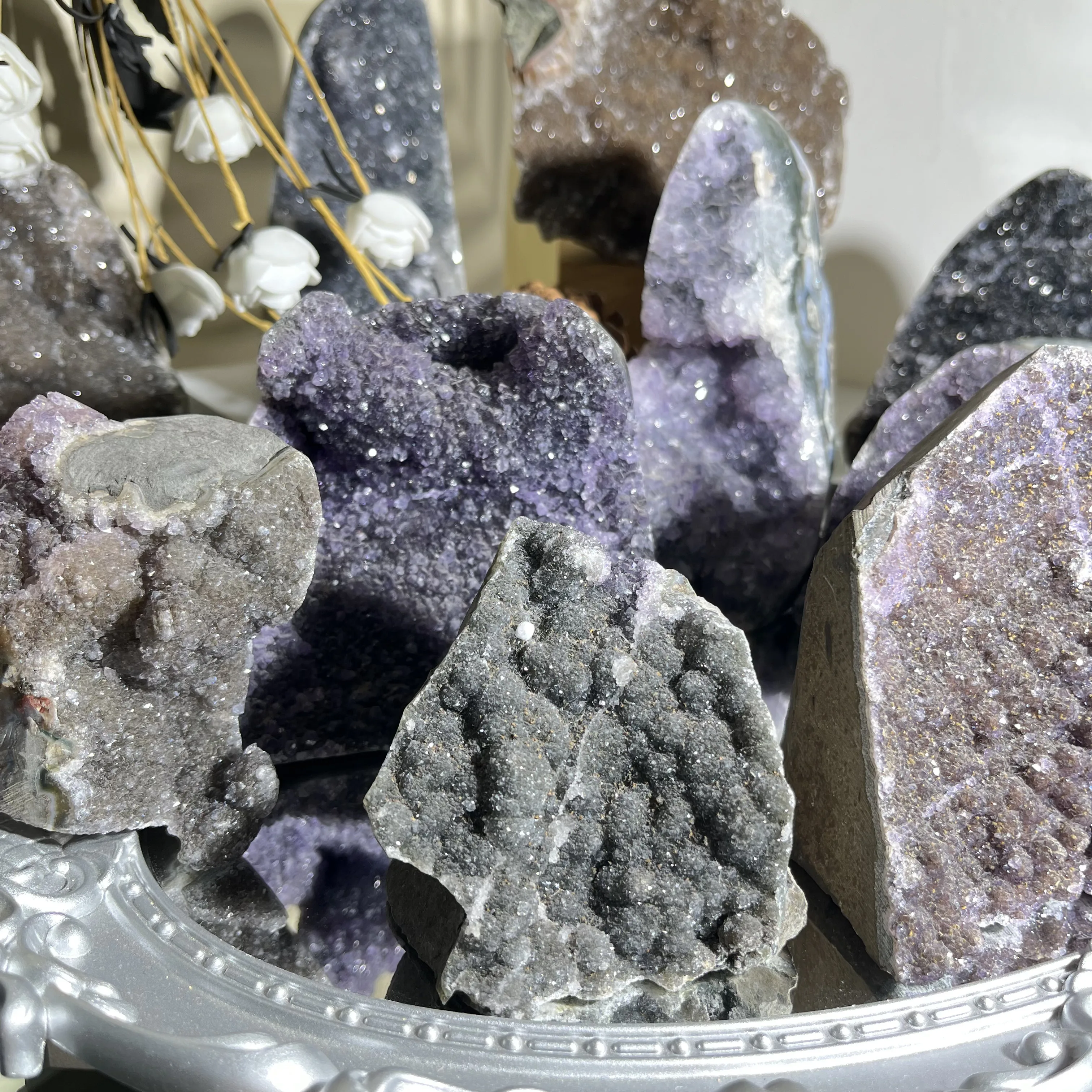 Hot Sale Natural Purple Amethyst Rawl Stones Crystal Cluster Wholesale Original Druzy Amethyst Cathedral For Collection