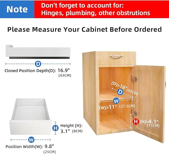 Pull Out Cabinet Organizer Expandable, Adhesive with Nano Film, Pull Out Drawers for Cabinets in Kitchen, Pantry or Bathroom