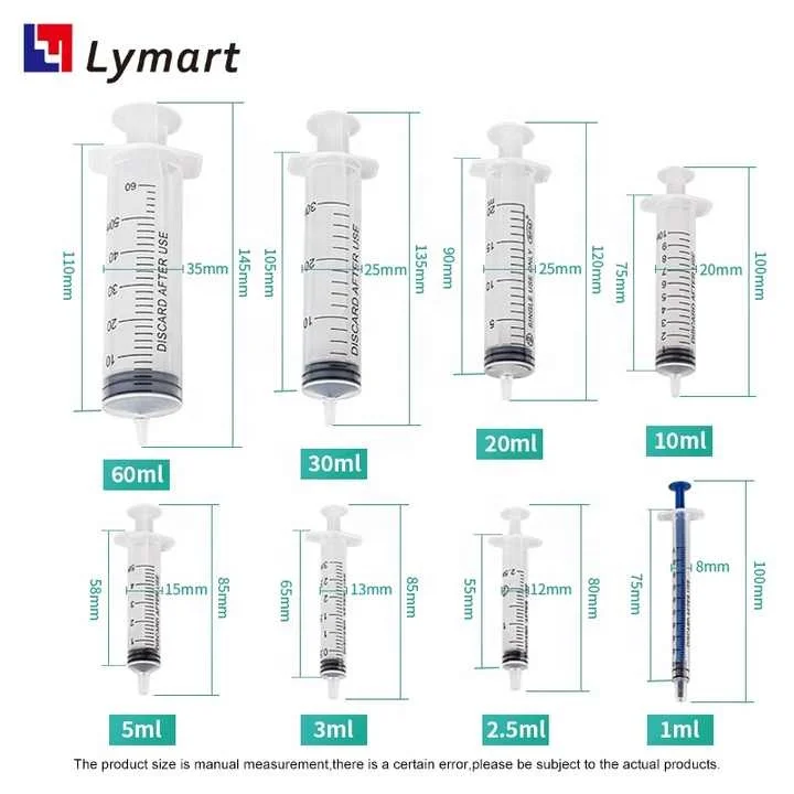 1ml 2.5ml 3ml 5ml 10ml 20ml 30ml 60ml 100ml plastic syringe