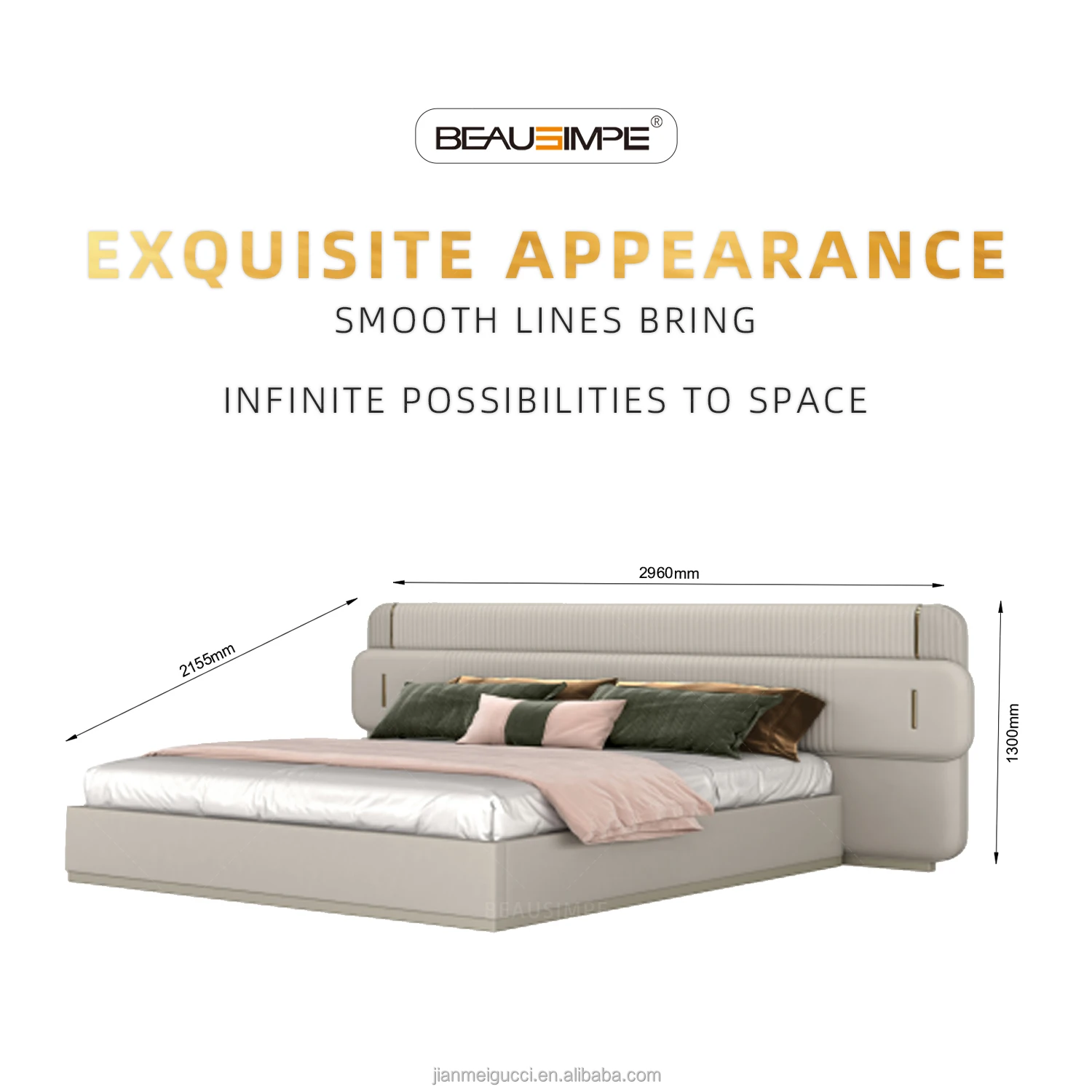 New Contemporary Design Best sell space saving leather beds Light Luxury modern furniture luxury bed room set king size bed