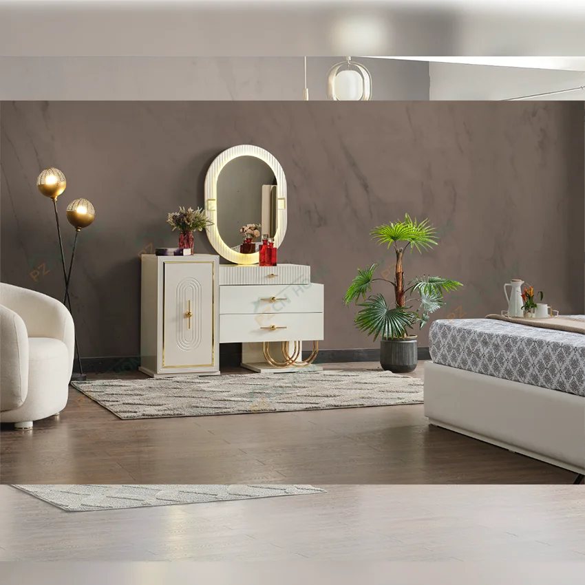 PZCN HOME Luxury Style Customize Size Storage Bedroom sets for home hotel furniture with mirror and night stand