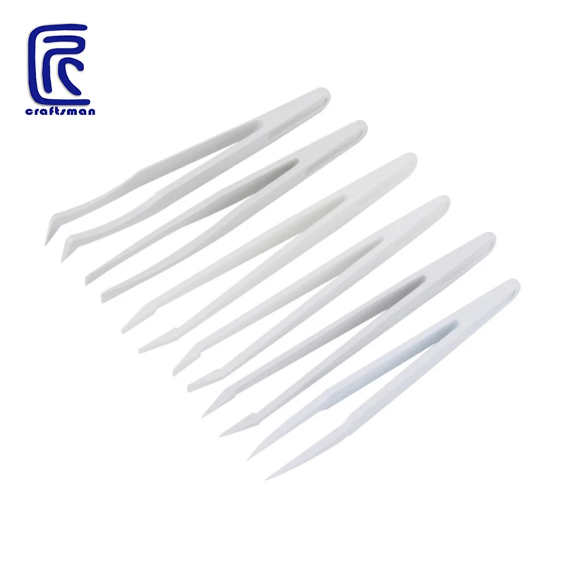 White Wide Platy Anti-static Plastic ESD Tweezers Forceps Insulated High Hardness Tweezers Set