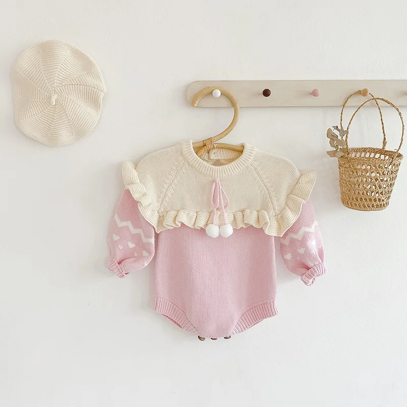 
Ins autumn long-sleeve knitted romper for baby girls 
