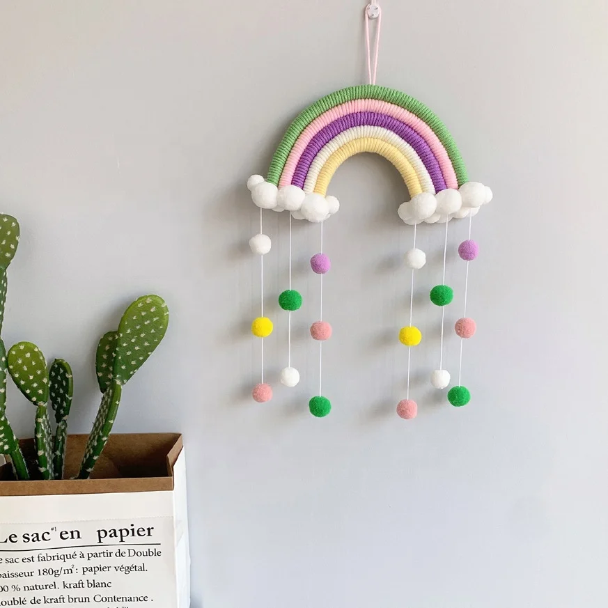 Kids Room Nursery Decor Woven Rainbow Macrame Wall Hanging Boho Rainbow Macrame