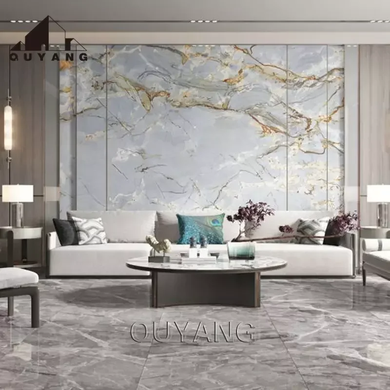 QUYANG European Style Home Decor Wall Cladding Artificial Marble Looking Sintered Stone Background Veneer Sheet