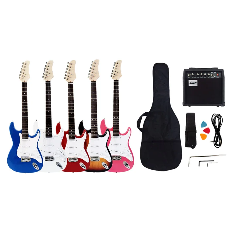 
Krait Hot Sale Wholesale ST guitar set OEM electric guitar set with amplifier high quality cheap learning bass Factory outlet 