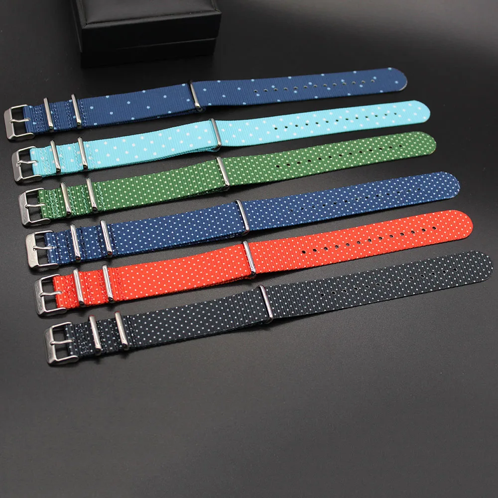 High Quality PVD Gold Plated Stainless Steel Buckle Nylon Watch Strap 18 20 22mm Print Graphic Custom Pattern Nylon Watch Band