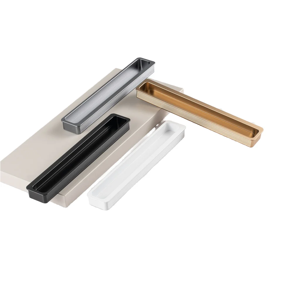 New Embedded Aluminum Alloy Furniture Knob Concealed Cabinet Sliding Door Handle for Dresser Bathroom Living Room Apartment