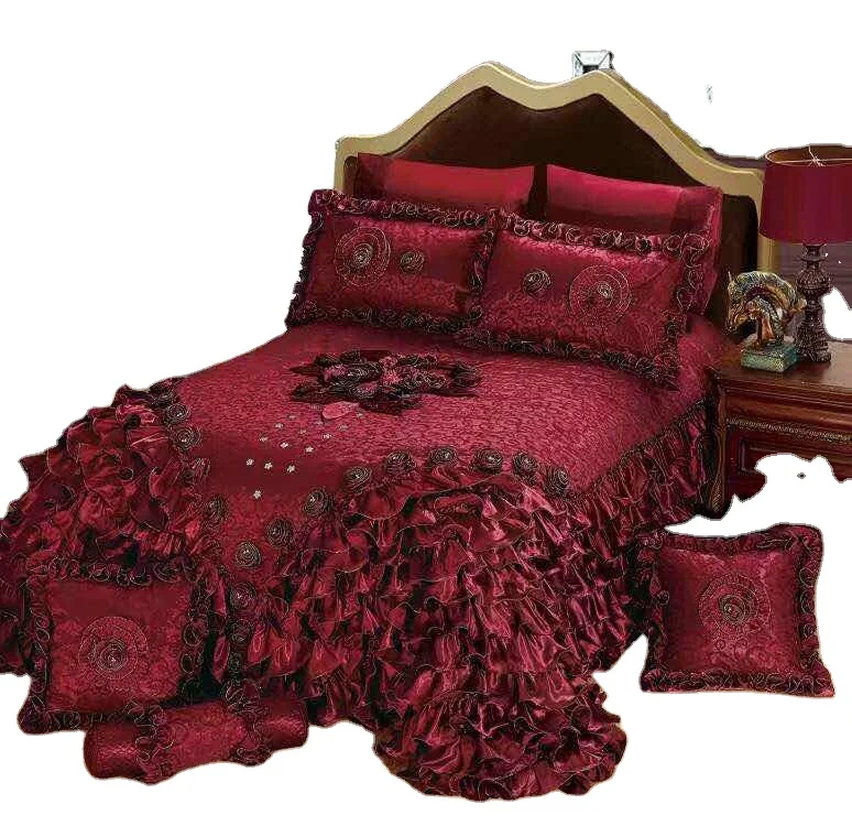 Best selling wedding spread and pillow case from china  luxury king size  with lace