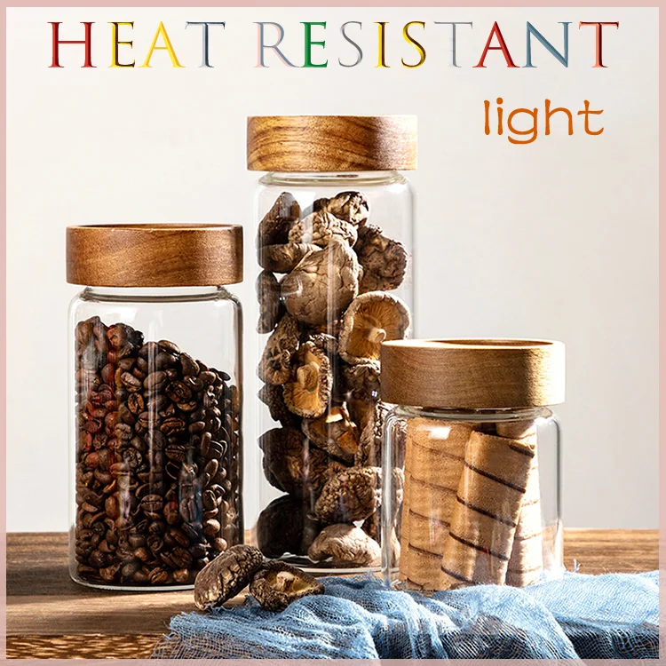 2024 New Arrivals Glass Sealed Jar Acacia Wood Lid Jar Storage Jar For Tangerine Peel Kitchen Storage Food Tea