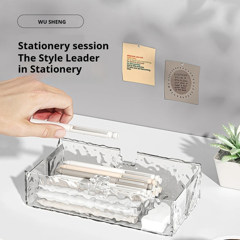 Ice Stationery Box Pen Case Large Capacity Multi-functional Pencil Case Transparent for Boys and Girls PC 20 Rectangle Ins-style